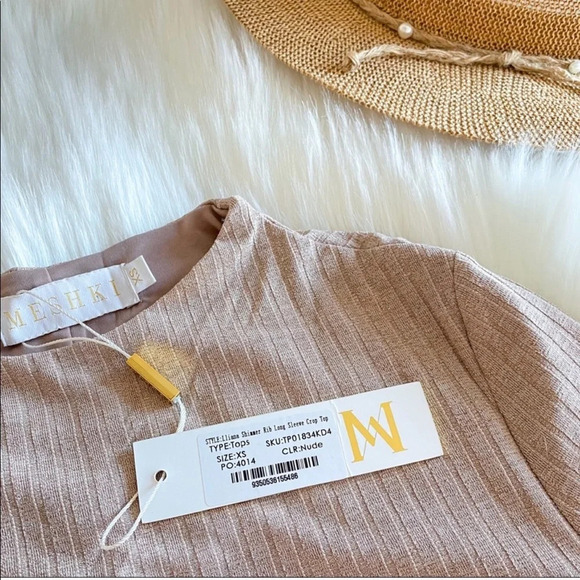 Meshki ILIANA Shimmer Rib Ribbed Long Sleeve Crop Top Nude Silver High Neck XS - Picture 6 of 11